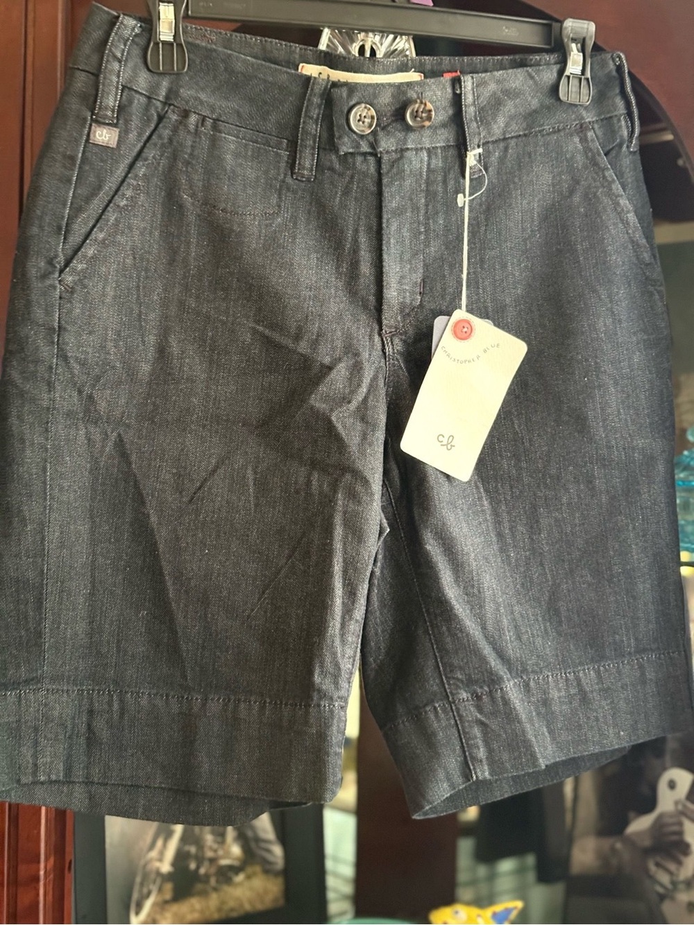 Christopher Blue Dark Indigo Denim-Style Women's Shorts with Double Button Waist